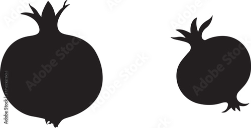 silhouette of a pomegranate, a flat vector black shape on a white background, a simple design with high contrast and high resolution