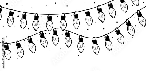 Guirlandes festives dessinées à la main avec éclats – doodle noir et blanc