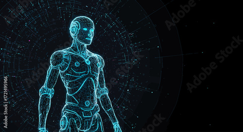 Futuristic Robot Wireframe Holographic Illustration
