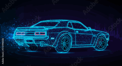 Futuristic Muscle Car Polygonal Wireframe Illustration