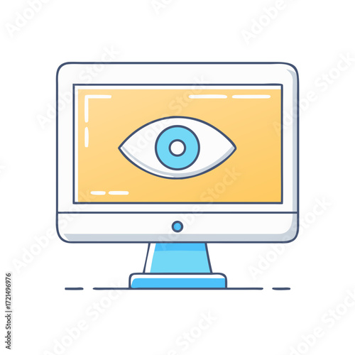 Stylized computer monitor with an eye on screen depicting surveillance or security