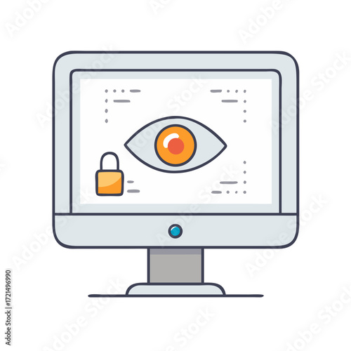 Computer monitor displaying a secure connection with an eye watching, with data points