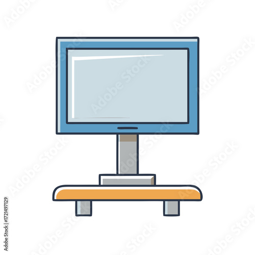 Illustration of a vintage television on a stand with colorful accents