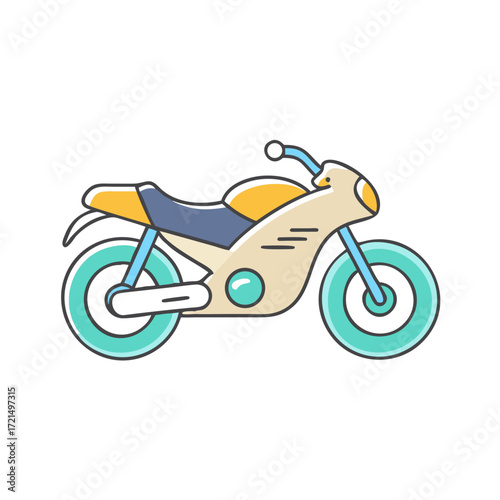 Stylized flat design of a modern motorcycle with appealing color scheme
