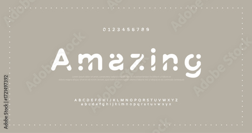 Abstract minimal creative alphabet fonts. Flat twisted Regular font with dot.