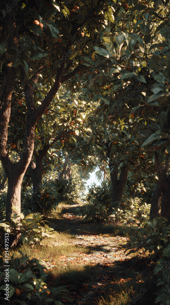 Naklejka premium Exploring the Vibrant Divesity and Bountiful Harvest of Fruit Trees in a Thrivng Orchard