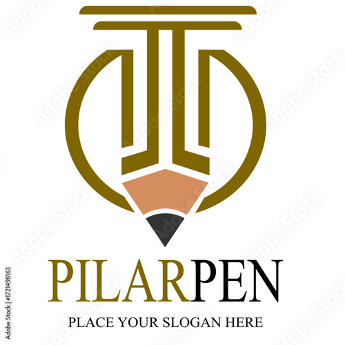 law logo concept pillars with pen nib vector icon illustration design
