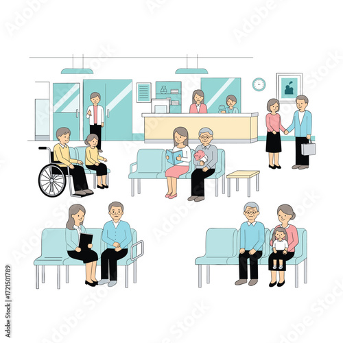 Diverse Patients Waiting Calmly in Modern Clinic Waiting Room