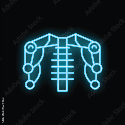 Glowing blue neon exoskeleton symbolising strength and technology
