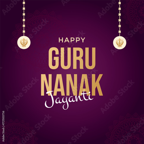 Guru nanak Jayanti banner with gold text. Vector illustration
