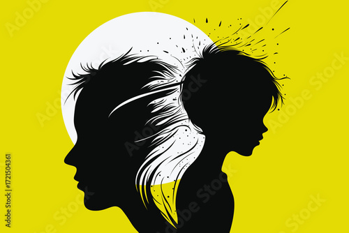 Father and Son Duality – Abstract Childhood Trauma and Inner Conflict Illustration
