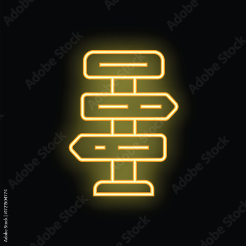 Neon sign representing a crossroads with three blank arrows pointing in different directions