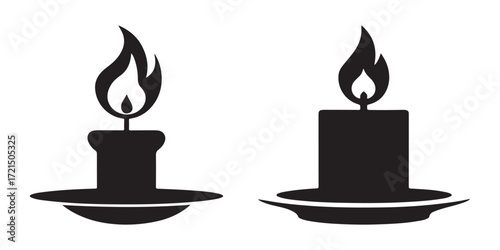 burning candles icons. isolated on white background in simple black silhouette.