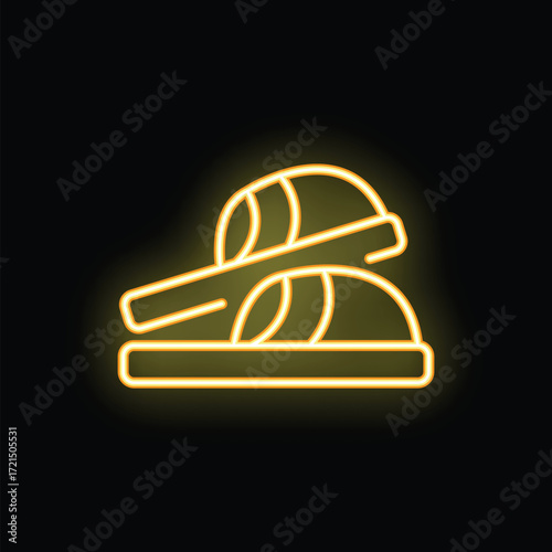 Yellow neon sign depicting sliced bread on a black background