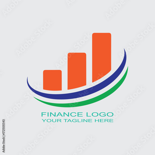 Finance Logo with Orange Bar Chart and Abstract Swoosh, Modern Professional Design