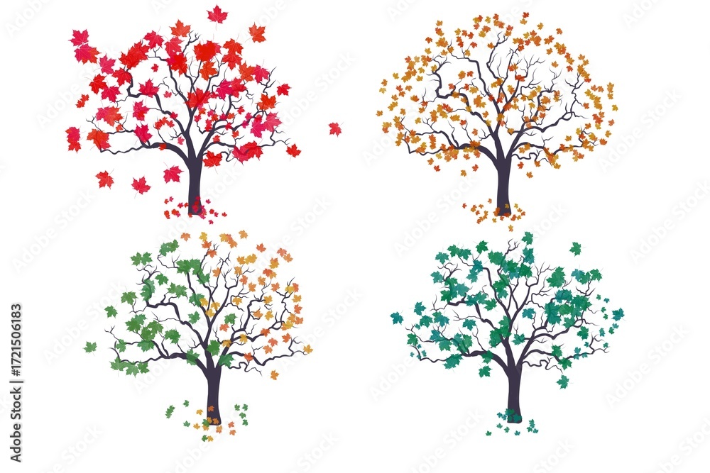 Obraz premium illustration of a set of trees with leaves