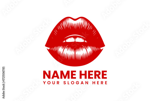 Bold Red Lips Logo with Name and Slogan for Branding and Design.