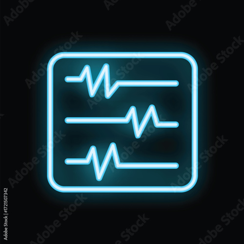 Blue neon icon of a heartbeat showing on a medical monitor ekg screen
