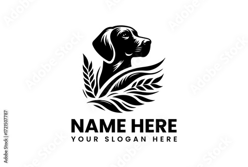 Elegant Black and White Dog Logo with Wheat Ears.