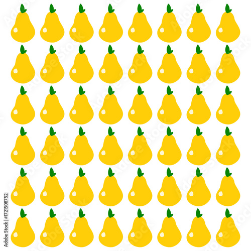 Seamless pattern vector illustration featuring uniform pears in bright green and yellow tones with leaves, creating a fresh, playful, and vibrant design ideal for food, farm, and nature projects.