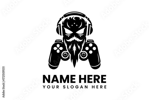 Intense Gaming Logo Featuring a Bearded Head with Headphones and Game Controllers.