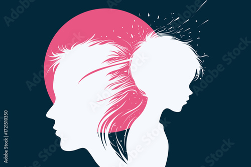 Father and Son Duality – Abstract Childhood Trauma and Inner Conflict Illustration