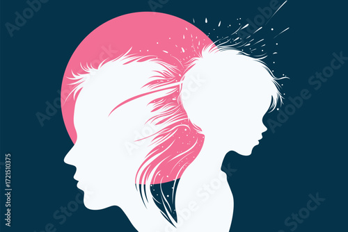 Father and Son Duality – Abstract Childhood Trauma and Inner Conflict Illustration