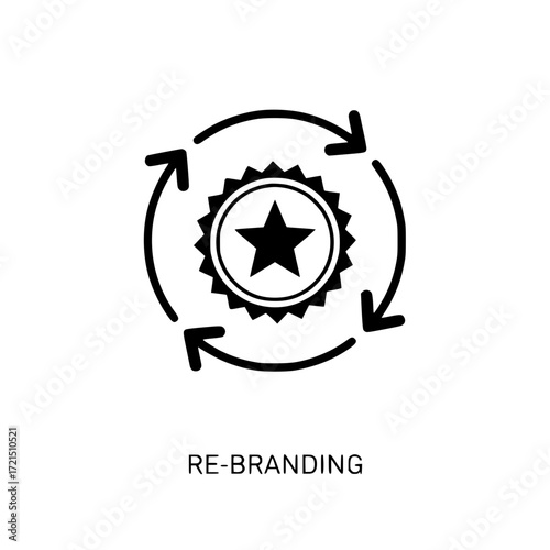 Rebranding icon circular arrows star badge concept for brand refresh strategy and business evolution