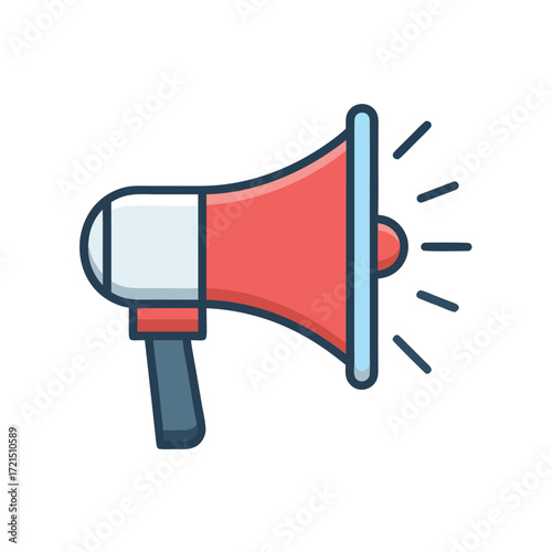 Red and blue megaphone with sound waves on white background bullhorn speaker 1