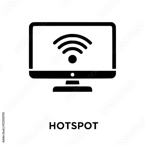 Modern computer monitor displaying wi-fi signal icon for hotspot connectivity