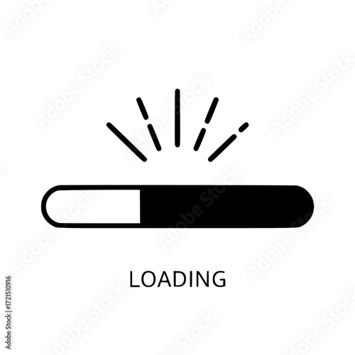 Simple grey loading bar icon with text indicator and burst effect