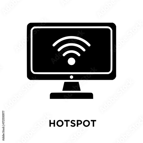 Modern computer monitor displaying wi-fi signal icon for hotspot connectivity