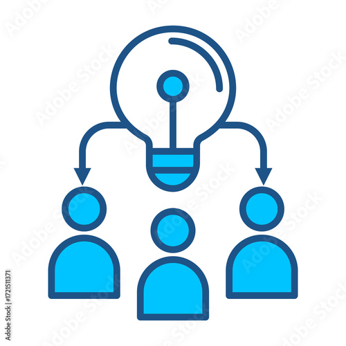Team Icon In Blue Monochrome Flat Design, Vector Illustration