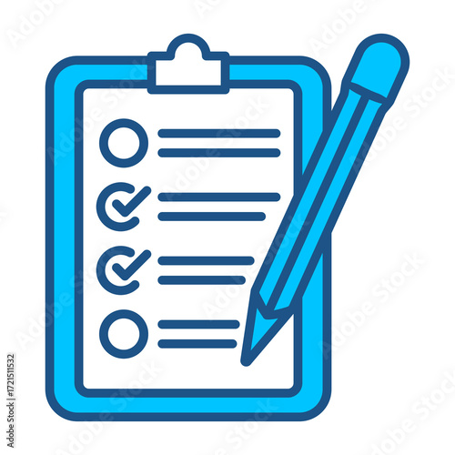 Task Icon In Blue Monochrome Flat Design, Vector Illustration
