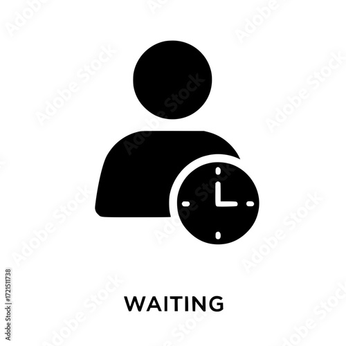 Simple person icon with clock symbol indicating waiting or time management