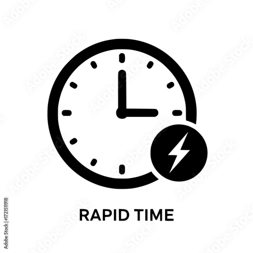 Modern clock icon with lightning bolt symbol for rapid time and speed