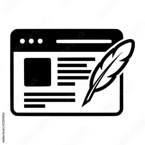 Digital content creation symbol representing web design and creative writing a feather icon