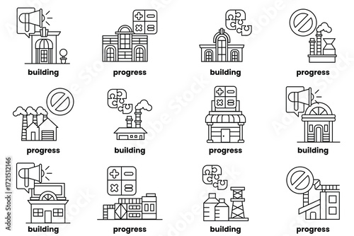 image is a series of different buildings, each with a different design