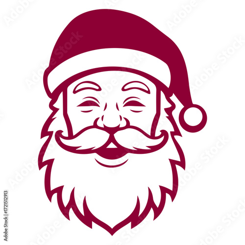 Illustration of santa claus with a hat and a beard in a burgundy color on a white background image