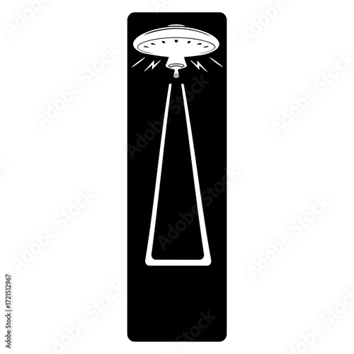 Illustration of a ufo with a beam of light over a bookmark  in a vertical orientation image
