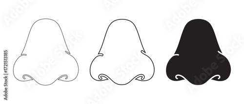 noses icons set. in different styles isolated on white background.