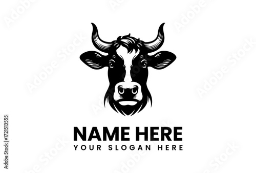 Striking Black And White Cow Head Logo Design.