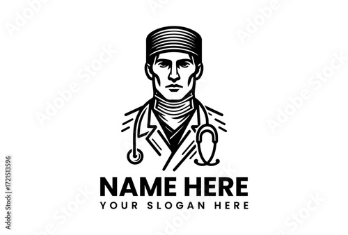 Stylish Black and White Doctor Logo Design.