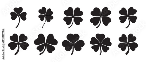 Collection of shamrock and four leaf clover. isolated on white background.