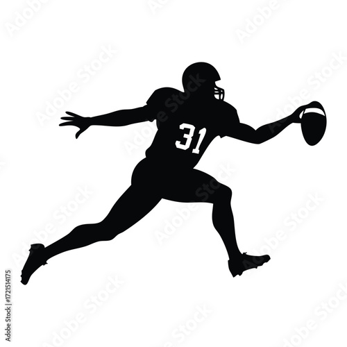 Silhouette of American football player number 31 running with ball