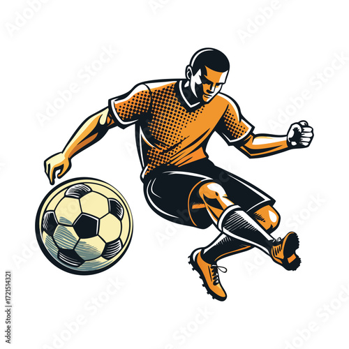 Soccer player kicking ball with dynamic motion lines