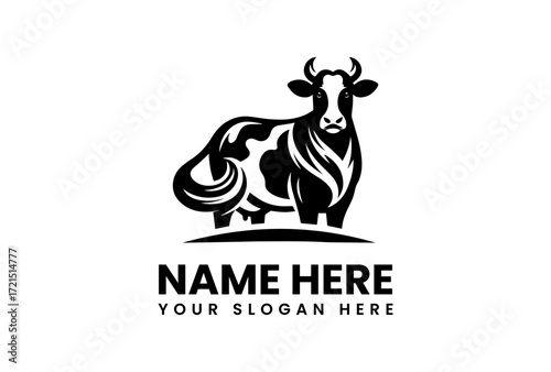 Stylized Black and White Cow Logo with Elegant Curved Details.