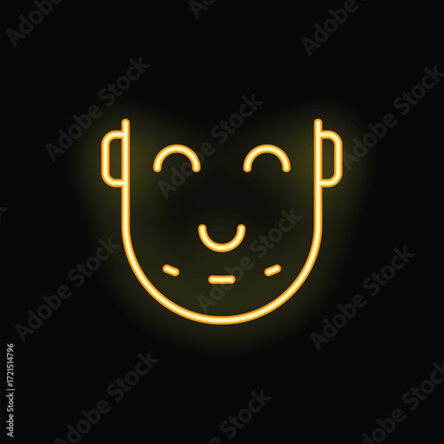 Glowing neon yellow happy face with closed eyes representing positivity and joy