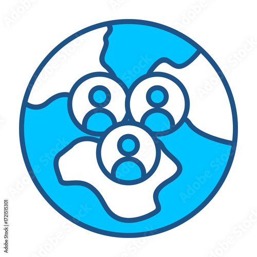 Worldwide Icon In Blue Monochrome Flat Design, Vector Illustration