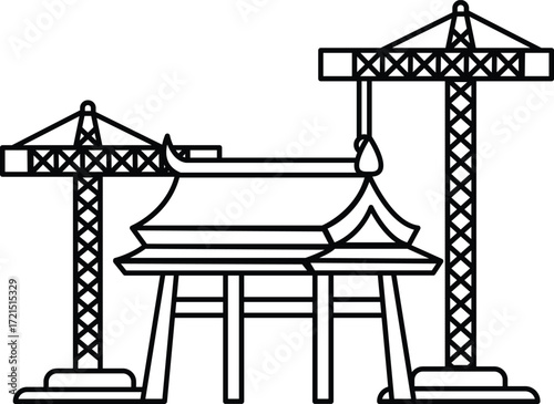 A building with a crane in front of it